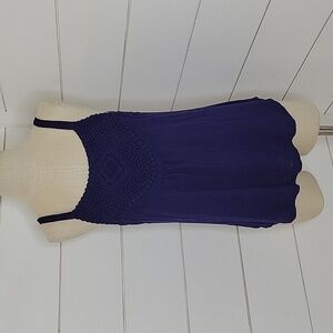 CABLE & GAUGE medium blue tank top with cotton crochet at chest